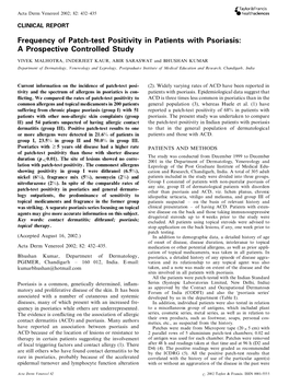 Frequency of Patch-Test Positivity in Patients with Psoriasis: a Prospective Controlled Study