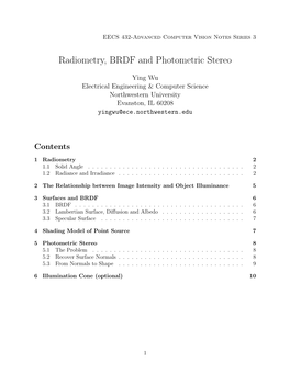 Radiometry, BRDF and Photometric Stereo