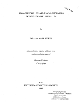 Reconstruction of Late Glacial Discharges in the Upper Mississippi V Alley