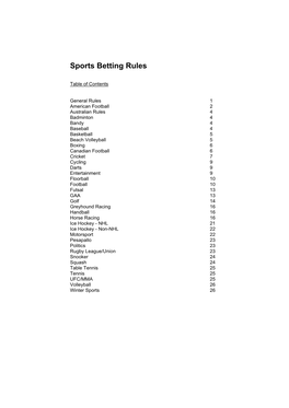 Sports Betting Rules