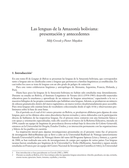 Las Lenguas De La Amazonía Boliviana: Presentación Y Antecedentes