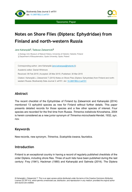 Diptera: Ephydridae) from Finland and North-Western Russia