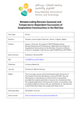 Metabarcoding Reveals Seasonal and Temperature-Dependent Succession of Zooplankton Communities in the Red Sea