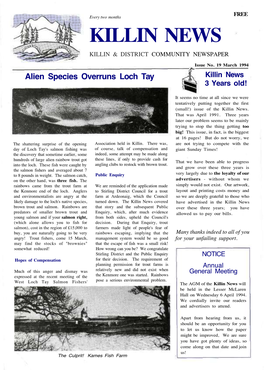 March 1994 Alien Species Overruns Loch Tay Killin News 3 Years Old!