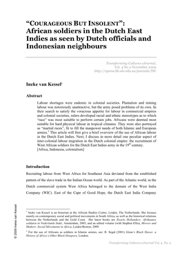 African Soldiers in the Dutch East Indies As Seen by Dutch Officials and Indonesian Neighbours