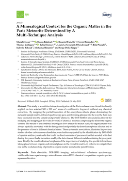 A Mineralogical Context for the Organic Matter in the Paris Meteorite Determined by a Multi-Technique Analysis