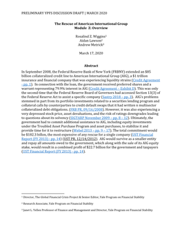 PRELIMINARY YPFS DISCUSSION DRAFT | MARCH 2020 the Rescue of American International Group Module Z: Overview Rosalind Z. Wiggin