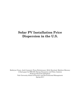 Solar PV Installation Price Dispersion in the U.S