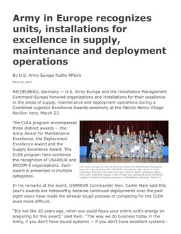 Army in Europe Recognizes Units, Installations for Excellence in Supply, Maintenance and Deployment Operations