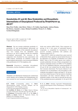 Genoketides A1 and A2, New Octaketides and Biosynthetic Intermediates of Chrysophanol Produced by Streptomyces Sp