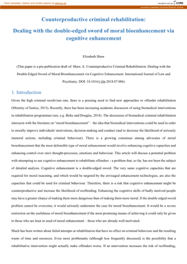 Counterproductive Criminal Rehabilitation: Dealing with the Double-Edged Sword of Moral Bioenhancement Via Cognitive Enhancemen