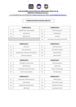 HARI KECEMERLANGAN SEKOLAH BERASRAMA PENUH KE-38 PERINGKAT KEBANGSAAN 2011 Tel : 06-7625351 Faks : 06-7619906 Emel : Hksbp2011@Gmail.Com Web