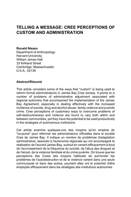 Cree Perceptions of Custom and Administration