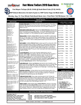 Fort Wayne Tincaps 2019 Game Notes