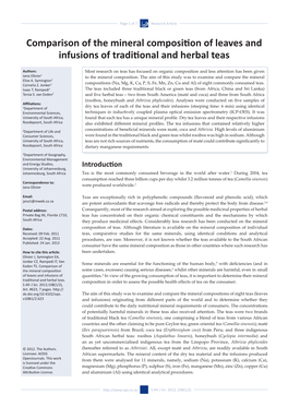 Comparison of the Mineral Composition of Leaves and Infusions of Traditional and Herbal Teas