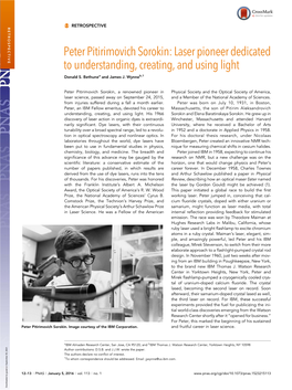 Peter Pitirimovich Sorokin: Laser Pioneer Dedicated to Understanding, Creating, and Using Light Donald S