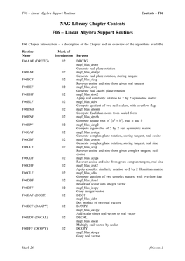 NAG Library Chapter Contents F06 – Linear Algebra Support Routines