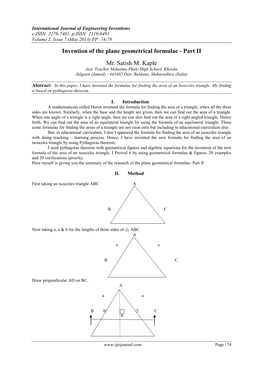 Invention of the Plane Geometrical Formulae - Part II