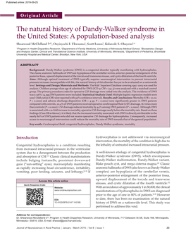 The Natural History of Dandy‑Walker Syndrome in the United States: a Population‑Based Analysis Shearwood Mcclelland 3Rd1, Onyinyechi I