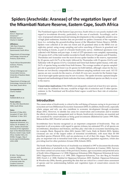 Spiders (Arachnida: Araneae) of the Vegetation Layer of the Mkambati Nature Reserve, Eastern Cape, South Africa