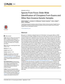 Species from Feces: Order-Wide Identification of Chiroptera from Guano and Other Non-Invasive Genetic Samples