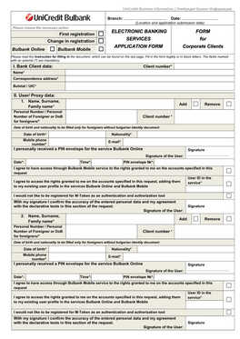 Electronic Banking Services Application Form for Corporate