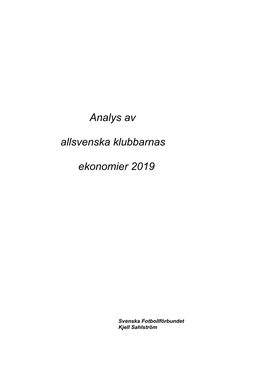 Analys Av Allsvenska Klubbarnas Ekonomier 2019