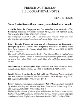 French-Australian Bibliographical Notes