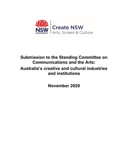 Submission to the Standing Committee on Communications and the Arts: Australia's Creative and Cultural Industries and Institu