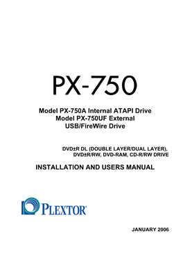 Plextorpx-750A-UF Manual, 4Th Draft