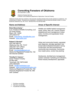 Consulting Foresters of Oklahoma As of December 3, 2020