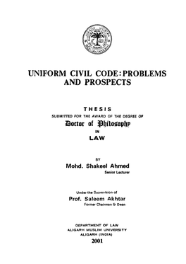 Uniform Civil Code:Problems and Prospects