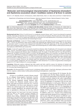 Molecular and Immunological Characterization of Hyalomma Dromedarii and Hyalomma Excavatum (Acari: Ixodidae) Vectors of Q Fever in Camels