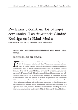 Los Devasos De Ciudad Rodrigo En La Edad Media IÑAKI MARTÍN VISO Y JUAN IGNACIO GARCÍA HERNÁNDEZ