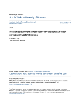 Hierarchical Summer Habitat Selection by the North American Porcupine in Western Montana