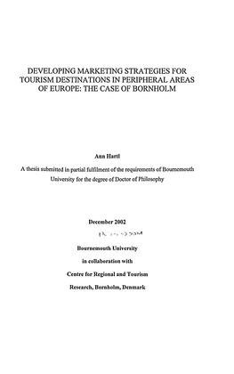 Developing Marketing Strategies for Tourism Destinations in Peripheral Areas of Europe: the Case of Bornholm