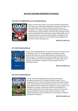 2013 Afl Coaching Resources Catalogue