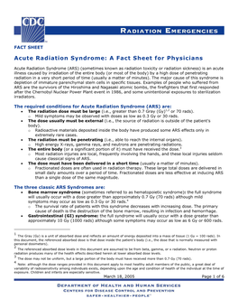 Acute Radiation Syndrome: a Fact Sheet for Physicians