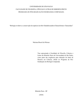 Universidade De São Paulo Faculdade De Filosofia, Ciências E Letras De Ribeirão Preto Programa De Pós-Graduação Em Biologia Comparada