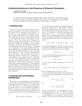 Likelihood Inference in the Presence of Nuisance Parameters N