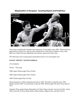 Mayweather Vs Pacquiao: Scouting Report and Prediction