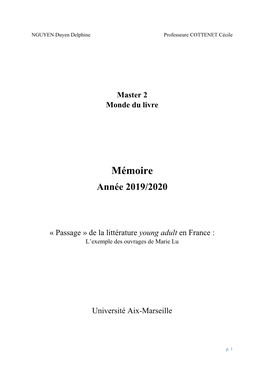 Mémoire : Le « Passage » De La Littérature Young