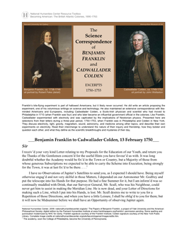 Benjamin Franklin and Cadwallader Colden Correspond on Science