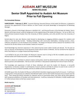 Senior Staff Appointed to Audain Art Museum Prior to Fall Opening