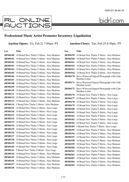 Professional Music Artist Promoter Inventory Liquidation