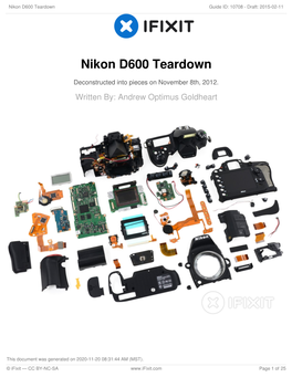 Nikon D600 Teardown Guide ID: 10708 - Draft: 2015-02-11