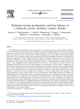 Hydrogen Isotope Geochemistry and Heat Balance of a Fumarolic System: Kudriavy Volcano, Kuriles