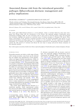 Associated Disease Risk from the Introduced Generalist Pathogen Sphaerothecum Destruens: Management and Policy Implications