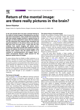 Return of the Mental Image: Are There Really Pictures in the Brain?