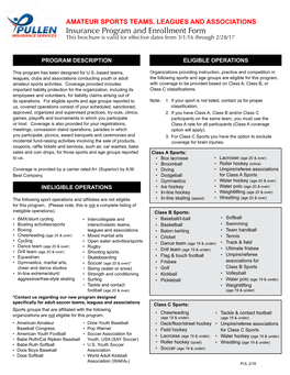 Insurance Program and Enrollment Form This Brochure Is Valid for Effective Dates from 3/1/16 Through 2/28/17 Receive